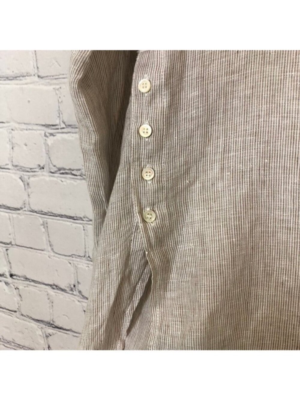J McLaughlin 100% Linen Popover Tunic Size L Oversized Brown White Stripe - Picture 3 of 7